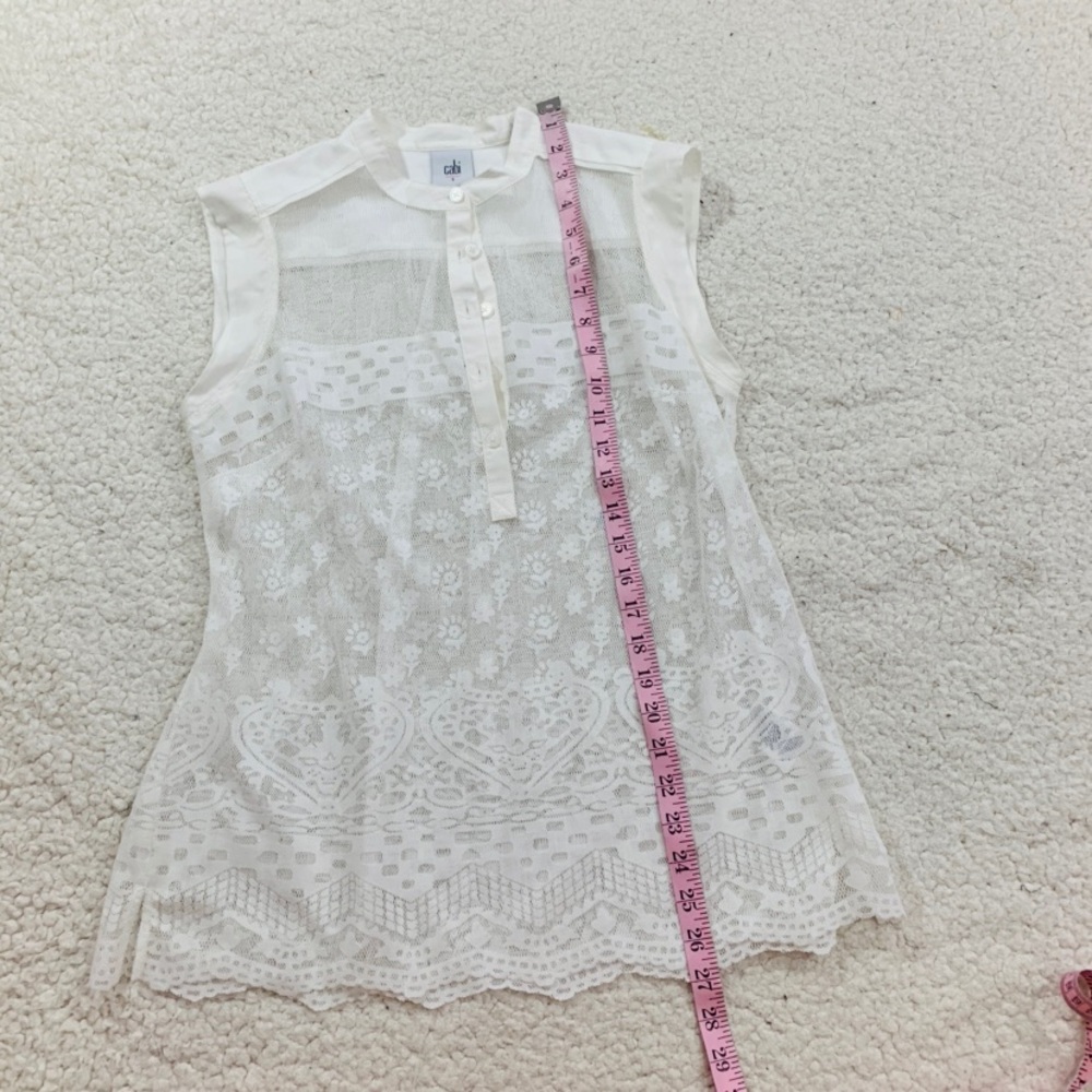 Cabi white sheer prudence blouse spring Easter sm - Picture 3 of 6